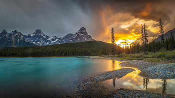 Sunset Lake, nature, Sunset, forest, lake HD wallpaper