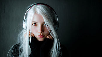 Quad — Silver-Haired Woman with Heads, Portrait, White Hair HD wallpaper