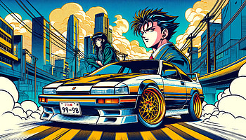 Retro Anime Car Adventure, vehicle, JDM, anime car, car, Anime HD wallpaper