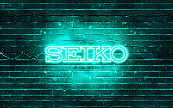 Seiko turquoise logo, , turquoise brickwall, Seiko logo, brands, Seiko neon logo, Seiko HD wallpaper