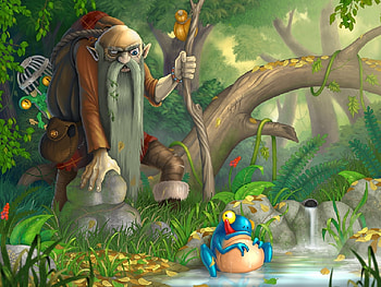 the old man of the forest, olld, man, grass, water, forest, tree HD wallpaper