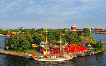 Kastellholmen Castle, Sweden, castle, island, sea, tallship, Sweden, Stockholm HD wallpaper