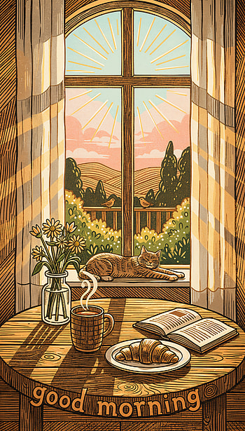Good Morning Glow / Sunrise Cozy / Cat & Coffee Morning, cat, sunrise, coffee HD phone wallpaper