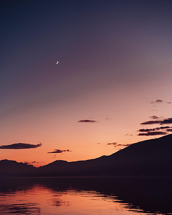Nature, Water, Mountains, Twilight, Moon, Lake, Dusk HD phone wallpaper