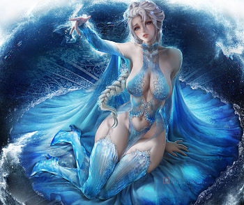 Sensual Elsa, blue, digital, art, fantasy, , elsa, girl, woman, beautiful HD wallpaper