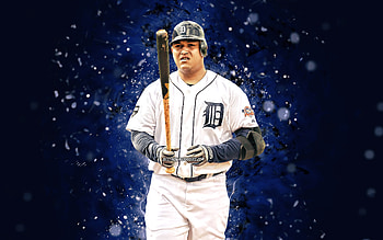 Miguel Cabrera, , Detroit Tigers, MLB, baseman, baseball, Miggy, Jose Miguel Cabrera, blue neon lights, Miguel Cabrera Detroit Tigers, Miguel Cabrera HD wallpaper