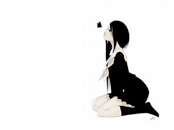 School Girl And Butterfly, girl, white, black, butterfly HD wallpaper