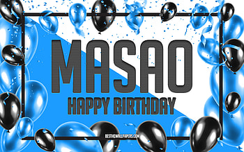 Happy Birtay Masao, Birtay Balloons Background, Masao, with names, Masao Happy Birtay, Blue Balloons Birtay Background, Masao Birtay HD wallpaper