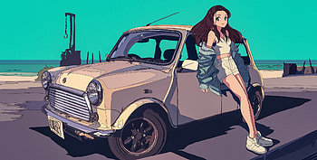 Car Beach Jacket Anime, anime, artist, artwork, digital-art HD wallpaper