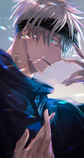 Gojo Satoru, eye, handsome, jujutsu_kaisen, hair, blue, white, cool, anime, smile HD phone wallpaper
