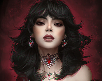 Vampire girl, jewel, earrings, art, red, face, girl, zero akuma, vampire HD wallpaper