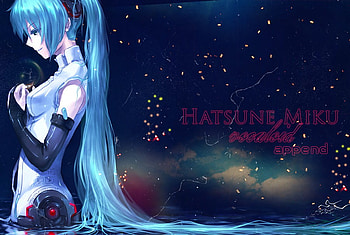 hatsune miku, night, miku, anime, light, clouds, stars, twin tails, vocloid HD wallpaper