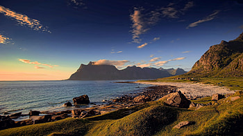 Utakleiv Beach In Norway, beach, nature, norway, world, mountains, sea, sky HD wallpaper