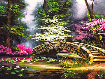 Beautiful day, river, colorful, colors, peaceful, trees, amazing, water, color, landscape, beautiful, outdoor, bridge, nature, flowers, lovely, forest, splendor HD wallpaper