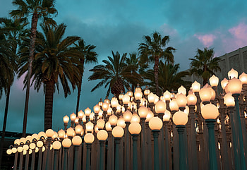 Sky, Twilight, Clouds, Palms, Lights, Miscellanea, Miscellaneous, Lanterns, Dusk HD wallpaper