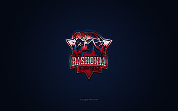 Saski Baskonia, Spanish basketball club, red logo, blue carbon fiber background, Liga ACB, basketball, Vitoria-Gasteiz, Spain, Saski Baskonia logo HD wallpaper