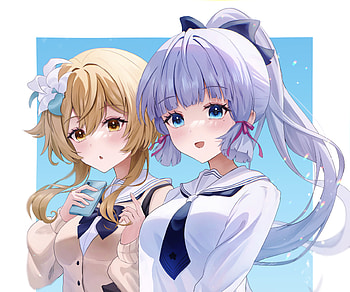 Kamisato Ayaka & Lumine, Lumine (Genshin Impact), Kamisato Ayaka (Genshin Impact), video game, Genshin Impact HD wallpaper