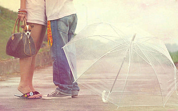 Love, Couple, Pair, Dog, Umbrella, Bag, Embrace, Date HD wallpaper