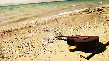 Music, Sea, Beach, Miscellanea, Miscellaneous, Guitar HD wallpaper