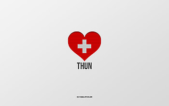 I Love Thun, Swiss cities, Day of Thun, gray background, Thun, Switzerland, Swiss flag heart, favorite cities, Love Thun HD wallpaper