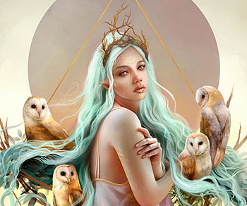 Owls, bird, bufnita, girl, pasari, patricia casarrubios, owl, patcas, blue, art, fantasy HD wallpaper