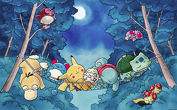 お休みなさい, Azurill, Pikachu, Bellossom, Psyduck, Bulbasaur, Togepi, Squirtle, Hoot-Hoot, Vennonet, Pokemon HD wallpaper