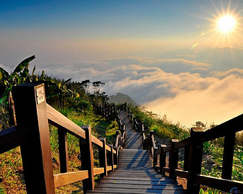 Stairway to heaven, sun, stairway, heaven, mountain HD wallpaper
