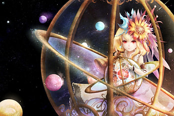 Star, blond hair, blonde, long hair, dress, beauty, nice, planet, cg, , blonde hair, loli, female, sweet, blond, girl, beautiful, anime girl, anime, fantasy, pretty, lolita, gown, lovely HD wallpaper