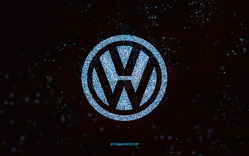Volkswagen glitter logo, , black background, Volkswagen logo, blue glitter art, Volkswagen, creative art, Volkswagen blue glitter logo HD wallpaper