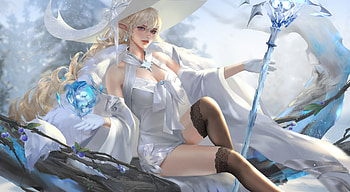 White Witch, girl, white, witch, fantasy, chon d, hat HD wallpaper
