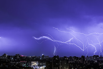 Cities, Sky, Night, Lightning, City HD wallpaper