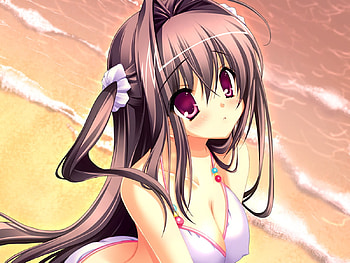 Sexy Bikini Girl, sweet, sea, hot, cute, bikini, purple eyes, cg, game, blush, lovely HD wallpaper