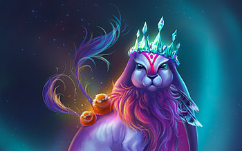 Crowned hare, rabbit, intothebear, blue, hare, bird, orange, crown, bunny, fantasy, green, into the bear, luminos HD wallpaper