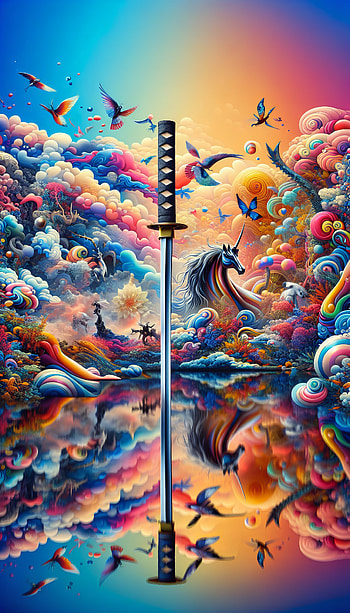 Surreal Samurai Sword, sword, unicorn, colorful, fantasy HD phone wallpaper
