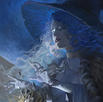 Ranni, blue, frumusete, fantasy, girl, feng wei, hat, witch HD wallpaper
