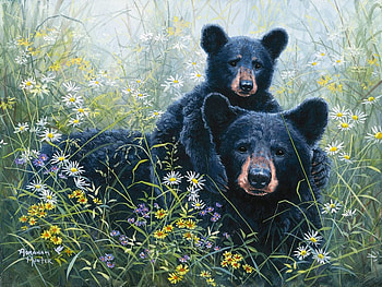Bears, cub, abraham hunter, bear, urs, art, painting, pictura, mother HD wallpaper