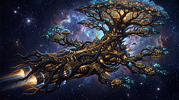 Starroot Ark — Spaceship, Spaceship, Tree, Space, Galaxy HD wallpaper