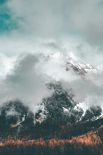 Nature, Mountains, Clouds, Vertex, Top, Forest, Snow Covered, Snowbound, Slope HD phone wallpaper