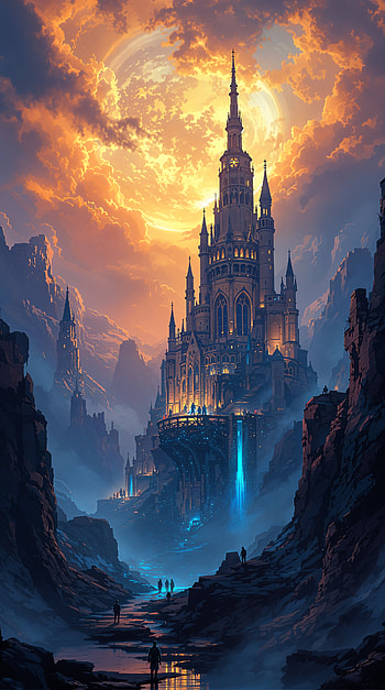 Enchanted Fortress: A Dark Fantasy , Dark Fantasy, castle, fantasy, landscape, moonlight, fantasy landscape HD phone wallpaper