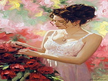 painting, touch, lady, flowers HD wallpaper