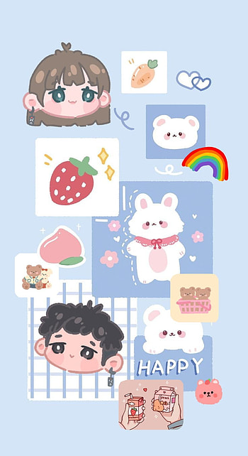 cute couple, blue, kawaii, korean, anime HD phone wallpaper