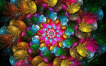 Abstract, blue, colorful, peggy wolfe, pink, rainbow, flower, green, yellow, texture HD wallpaper