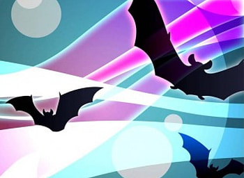Flying Bats, full moon, black bats, waves of colour HD wallpaper