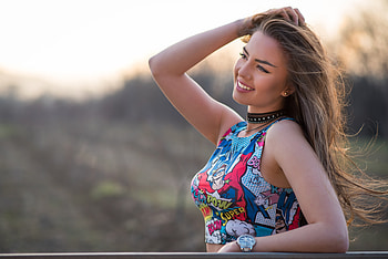 Smiling Girl Hands In Hair , girls, model HD wallpaper