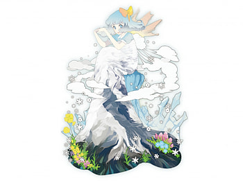 The Goddess of Seasons, snowflakes, blue eyes, anime, clouds, flowers, blue hair, girl, dress HD wallpaper