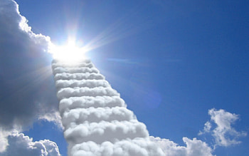 Amazing clouds, blue, stairs, glow, clouds, sky HD wallpaper