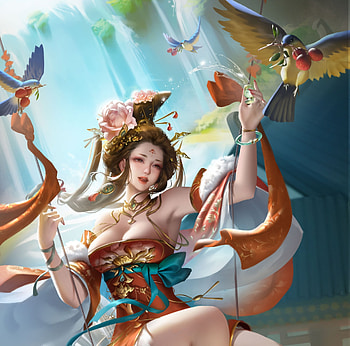 Fantasy girl, red, forte, bird swing, frumusete, art, fantasy, girl HD wallpaper