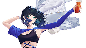Green Eyes Yelan In White Background Genshin Impact HD wallpaper