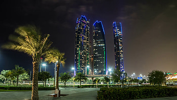 Night of city, Etihad Towers, Abu Dhabi, city HD wallpaper