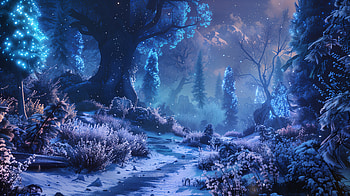Enchanting Fantasy Forest - Ultra, fantasy, forest, winter, snow, night, winter night, night snow, fantasy winter HD wallpaper